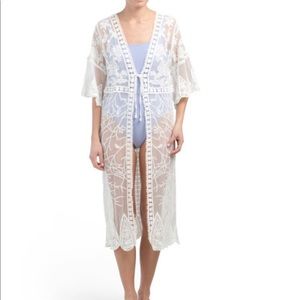 NWT Blue Island lace kimono tie cover-up sz large